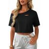 image:imageAvanova Women Off The Shoulder Crop Tops Distressed Ripped Short Sleeve Cropped Tee TShirtBlack