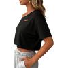 image:imageAvanova Women Off The Shoulder Crop Tops Distressed Ripped Short Sleeve Cropped Tee TShirtBlack