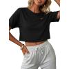 image:imageAvanova Women Off The Shoulder Crop Tops Distressed Ripped Short Sleeve Cropped Tee TShirtBlack