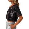 image:imageAvanova Women Off The Shoulder Crop Tops Distressed Ripped Short Sleeve Cropped Tee TShirtBlack Brown