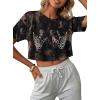 image:imageAvanova Women Off The Shoulder Crop Tops Distressed Ripped Short Sleeve Cropped Tee TShirtBlack Brown