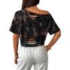 image:imageAvanova Women Off The Shoulder Crop Tops Distressed Ripped Short Sleeve Cropped Tee TShirtBlack Brown