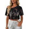 image:imageAvanova Women Off The Shoulder Crop Tops Distressed Ripped Short Sleeve Cropped Tee TShirtBlack Brown