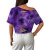image:imageAvanova Women Off The Shoulder Crop Tops Distressed Ripped Short Sleeve Cropped Tee TShirtBlack Purple