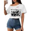 image:imageAvanova Women Off The Shoulder Crop Tops Distressed Ripped Short Sleeve Cropped Tee TShirtBlack White