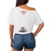 image:imageAvanova Women Off The Shoulder Crop Tops Distressed Ripped Short Sleeve Cropped Tee TShirtBlack White