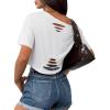 image:imageAvanova Women Off The Shoulder Crop Tops Distressed Ripped Short Sleeve Cropped Tee TShirtBlack White