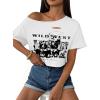 image:imageAvanova Women Off The Shoulder Crop Tops Distressed Ripped Short Sleeve Cropped Tee TShirtBlack White