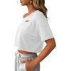 image:imageAvanova Women Off The Shoulder Crop Tops Distressed Ripped Short Sleeve Cropped Tee TShirtWhite