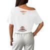 image:imageAvanova Women Off The Shoulder Crop Tops Distressed Ripped Short Sleeve Cropped Tee TShirtWhite