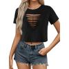image:imageAvanova Women Ripped Cut Out T Shirts Short Sleeve Cropped Distressed Crop Tops for Punk Rock ConcertBlack