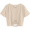 image:imageAvanova Women Vintage Graphic Distressed Crop Top Oversized Short Sleeve Ripped Tee Shirt Apricot Wset Medium