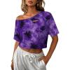 image:imageAvanova Women Off The Shoulder Crop Tops Distressed Ripped Short Sleeve Cropped Tee TShirtBlack Purple