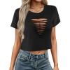 image:imageAvanova Women Ripped Cut Out T Shirts Short Sleeve Cropped Distressed Crop Tops for Punk Rock ConcertBlack