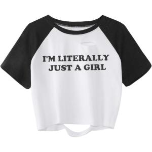image:imageAvanova Womens Graphic Raglan Tee Short Sleeve Distressed Crop Top Casual T Shirts Black White B XLarge