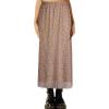 image:imageAvanova Women Floral Bohemian Print Mesh Midi Skirt High Waist Lettuce Trim Long Straight Skirt Apricot Floral Small