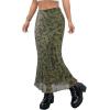 image:imageAvanova Women Mesh Boho Floral Midi Skirt High Waisted Mermaid Bodycon Skirt Green A XSmall
