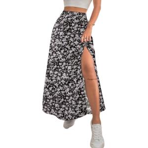 image:imageAvanova Women Boho Floral Slit Maxi Skirt Split Thigh High Waisted Long SkirtsBlack B