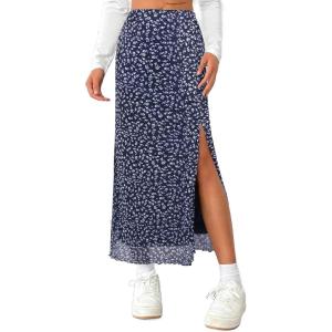 image:imageAvanova Women Boho Floral Slit Maxi Skirt Split Thigh High Waisted Long SkirtsBlue Floral B