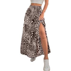 image:imageAvanova Women Boho Floral Slit Maxi Skirt Split Thigh High Waisted Long SkirtsKhaki Leopard