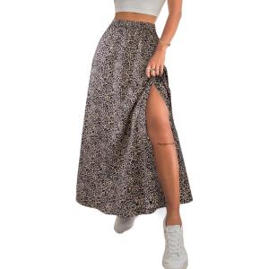 image:imageAvanova Women Boho Floral Slit Maxi Skirt Split Thigh High Waisted Long SkirtsLeopard Brown