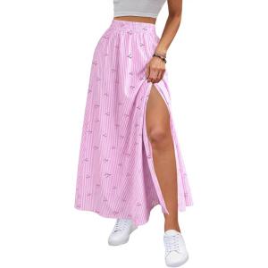 image:imageAvanova Women Boho Floral Slit Maxi Skirt Split Thigh High Waisted Long SkirtsPink