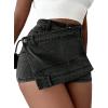 image:imageAvanova Women Denim Mini Skirt Jean Skort Sexy High Waist Asymmetrical Wrap Stretch Short SkirtsBlack D