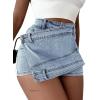 image:imageAvanova Women Denim Mini Skirt Jean Skort Sexy High Waist Asymmetrical Wrap Stretch Short SkirtsBlue