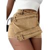 image:imageAvanova Women Denim Mini Skirt Jean Skort Sexy High Waist Asymmetrical Wrap Stretch Short SkirtsKhaki