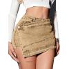 image:imageAvanova Women Denim Mini Skirt Jean Skort Sexy High Waist Asymmetrical Wrap Stretch Short SkirtsKhaki