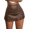 image:imageAvanova Women Faux Leather Slit Split Mini Skort High Rise Bodycon Short SkirtBrown