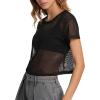 image:imageAvanova Women Mesh Sheer Crop Tops See Through Short Sleeve Shirts Loose Sexy ClubwearBlack