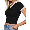 image:imageAvanova Women Polo V Neck Crop Tops Ringer Tee Short Sleeve Cropped T ShirtsBlack White
