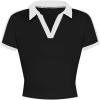 image:imageAvanova Women Polo V Neck Crop Tops Ringer Tee Short Sleeve Cropped T ShirtsBlack White