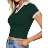 image:imageAvanova Women Polo V Neck Crop Tops Ringer Tee Short Sleeve Cropped T ShirtsGreen White