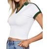image:imageAvanova Women Polo V Neck Crop Tops Ringer Tee Short Sleeve Cropped T ShirtsWhite Green