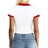 image:imageAvanova Women Polo V Neck Crop Tops Ringer Tee Short Sleeve Cropped T ShirtsWhite Red