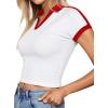 image:imageAvanova Women Polo V Neck Crop Tops Ringer Tee Short Sleeve Cropped T ShirtsWhite Red