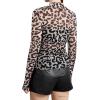 image:imageAvanova Women Sexy Sheer Mesh See Through Top Mock Neck Long Sleeve Shirt ClubwearBlack Leopard