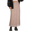 image:imageAvanova Women Floral Bohemian Print Mesh Midi Skirt High Waist Lettuce Trim Long Straight Skirt Apricot Floral Medium