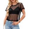 image:imageAvanova Women Mesh Sheer Crop Tops See Through Short Sleeve Shirts Loose Sexy ClubwearBlack