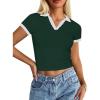 image:imageAvanova Women Polo V Neck Crop Tops Ringer Tee Short Sleeve Cropped T ShirtsGreen White