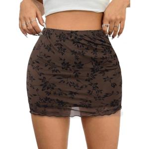 image:imageAvanova Women Black Mini Skirt Sexy High Waisted Going Out Club Mesh Short OutfitsFloral Brown