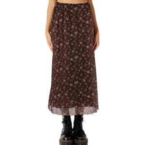 image:imageAvanova Women Floral Midi Skirt Boho Fall Summer Mesh High Waisted Maxi Long Skirts Floral Dark Brown Small
