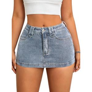 image:imageAvanova Women Low Rise Bodycon Denim Mini Skirt Stretchy Jean Micro Short SkirtsBlue