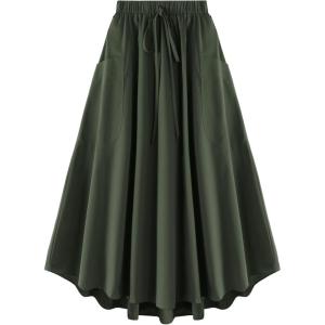 image:imageAvanova Women Maxi Skirt with Pockets Flowy Elastic High Waisted ALine Long Skirts Casual SummerGreen