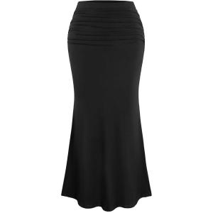image:imageAvanova Women Mermaid Ruched Maxi Skirts Stretchy High Waisted Bodycon Long SkirtsBlack