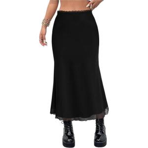 image:imageAvanova Women Mesh Long Skirts High Waisted Mermaid Bodycon Spring Midi Casual Skirts Black Solid Medium