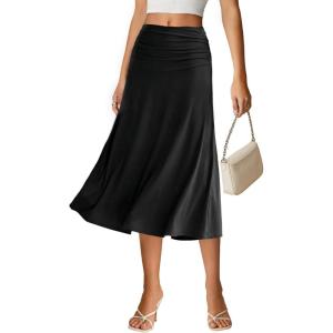 image:imageAvanova Women Ruched High Waist Midi Skirt Flowy A Line Below Knee Dressy Casual SkirtsWhite Solid Black