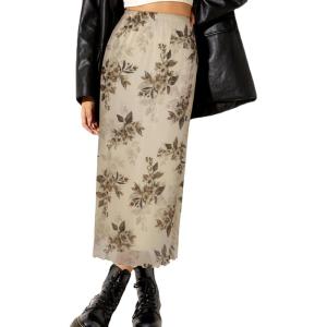 image:imageAvanova Womens Ditsy Floral High Waisted Skirts Lettuce Trim Summer Fall Boho Midi SkirtBeige